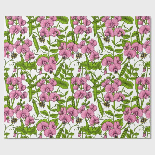 Papier Cadeau Pois doux et bourdons, rose, vert et blanc (Plat)