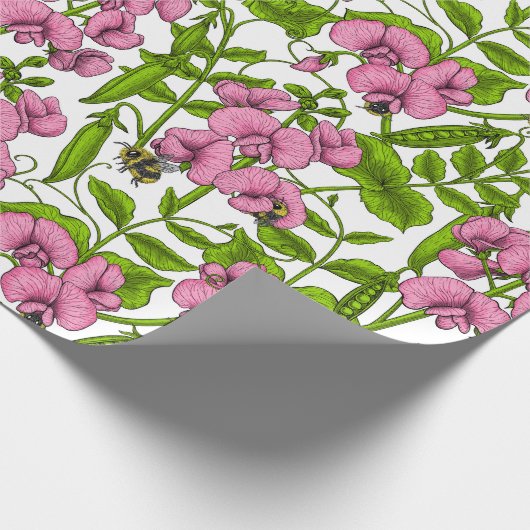 Papier Cadeau Pois doux et bourdons, rose, vert et blanc (Coin)