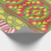 Papier Cadeau Pois, Grandes, Chèques, Rouge, Vert Jaune (Coin)