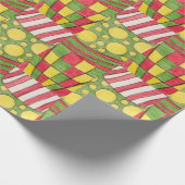 Papier Cadeau Pois, Grandes, Chèques, Rouge, Vert Jaune (Coin)