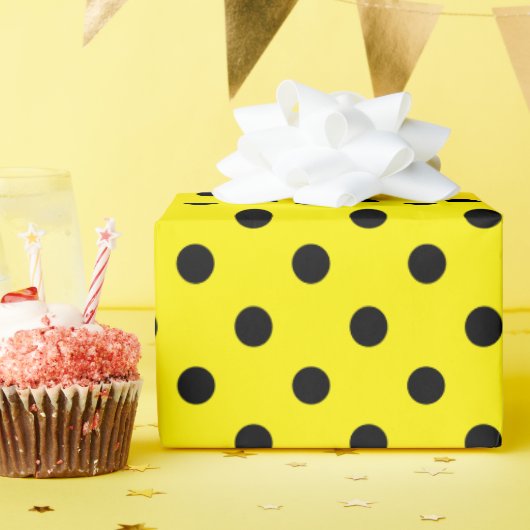 Papier Cadeau Pois jaune et noir motif Anniversaire (Fête d'anniversaire)