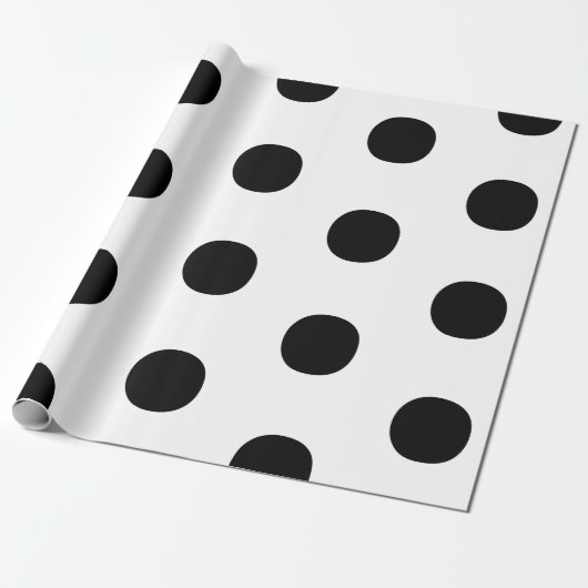 Papier Cadeau Pois noir blanc grand élégant motif (Déroulé)