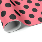 Papier Cadeau Pois noirs sur corail (Coin rond)