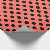 Papier Cadeau Pois noirs sur corail vivant (Coin)