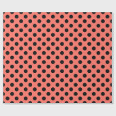 Papier Cadeau Pois noirs sur corail vivant (Plat)
