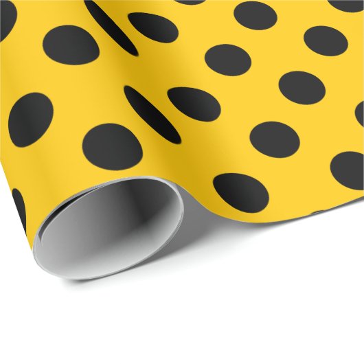 Papier Cadeau Pois noirs sur jaune (Coin rond)