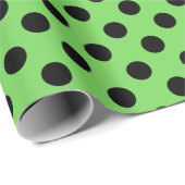 Papier Cadeau Pois noirs sur vert citron (Coin rond)