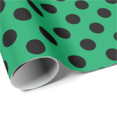 Papier Cadeau Pois noirs sur vert frais (Coin rond)