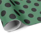 Papier Cadeau Pois noirs sur vert kelly (Coin rond)