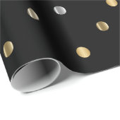 Papier Cadeau Pois or et argent sur Satin noir (Coin rond)