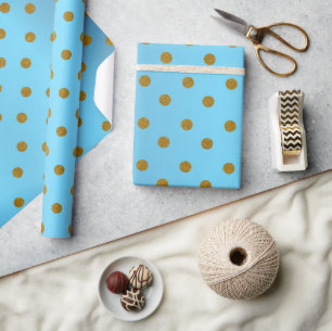 Papier Cadeau Pois or et Baby Blue Satin