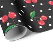 Papier Cadeau Pois Rockabilly et cerises Anniversaire (Coin rond)