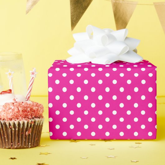 Papier Cadeau Pois rose et blanc chaud (Fête d'anniversaire)