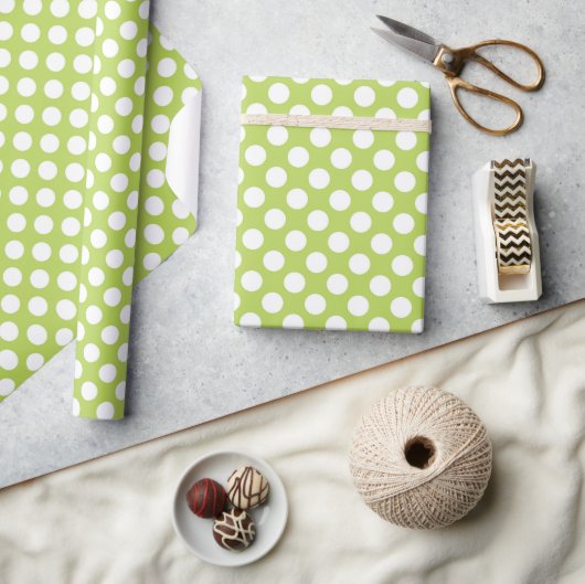 Papier Cadeau Pois verts, Motif à points Polka, points, pointill (Artisanat)