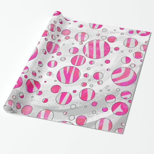 Papier Cadeau Pois Zèbre rose chaud et blanc (Déroulé)
