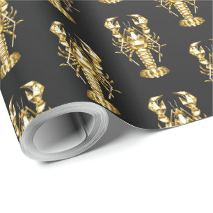 Papier Cadeau Poisson à langouste polygonale dorée sur noir