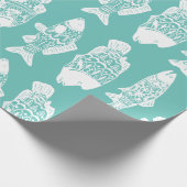 Papier Cadeau Poisson à motif floral blanc marine (Coin)