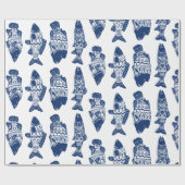 Papier Cadeau Poisson à motifs floraux bleu marine (Plat)
