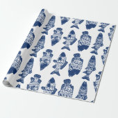 Papier Cadeau Poisson à motifs floraux bleu marine (Déroulé)