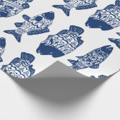 Papier Cadeau Poisson à motifs floraux bleu marine (Coin)