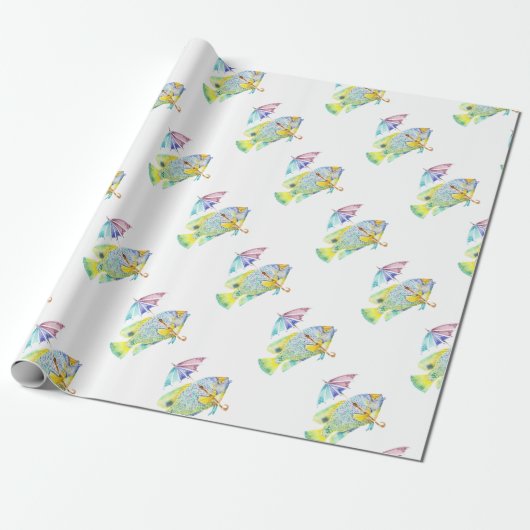 Papier Cadeau Poisson avec parapluie (Déroulé)