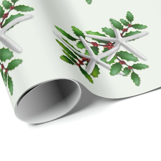 Papier Cadeau Poisson blanche à seins creux Motif pâle vert (Coin rond)