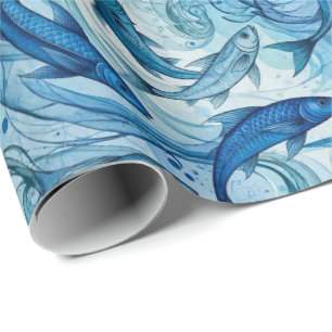 Papier Cadeau Poisson Bleu Mystique Flowing Harmony
