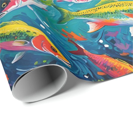 PAPIER CADEAU POISSON COLORÉ (Coin rond)