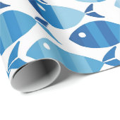 Papier Cadeau Poisson côtier prépa bleu et blanc (Coin rond)