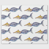 Papier Cadeau Poisson d'aquarelle coloré (Plat)