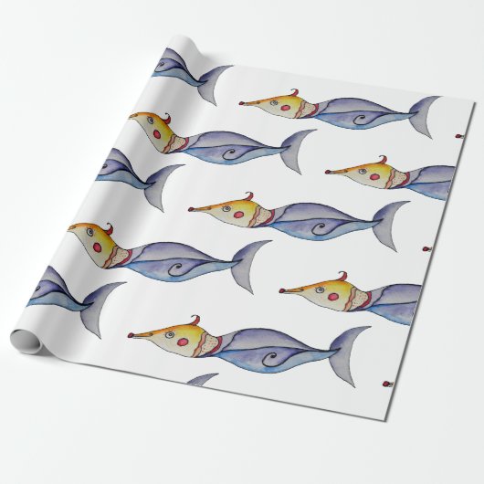 Papier Cadeau Poisson d'aquarelle coloré (Déroulé)