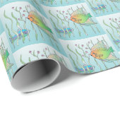 Papier Cadeau Poisson d'aquarelle nageant dans les roseaux (Coin rond)