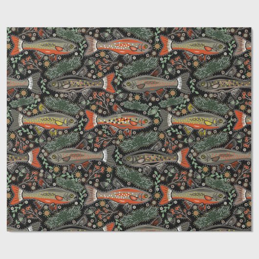 Papier Cadeau Poisson d'eau douce, Design élégant, Truite, Pêche (Plat)