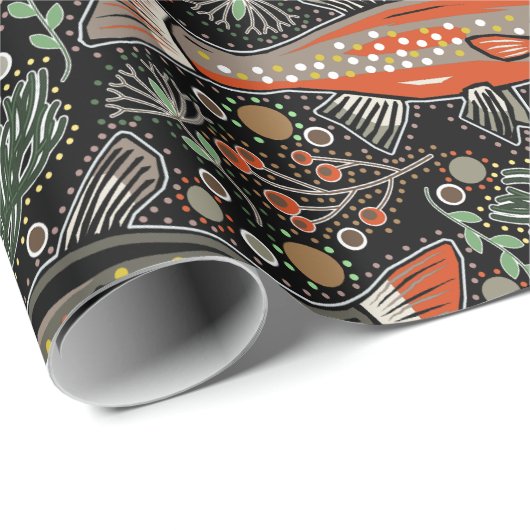 Papier Cadeau Poisson d'eau douce, Design élégant, Truite, Pêche (Coin rond)