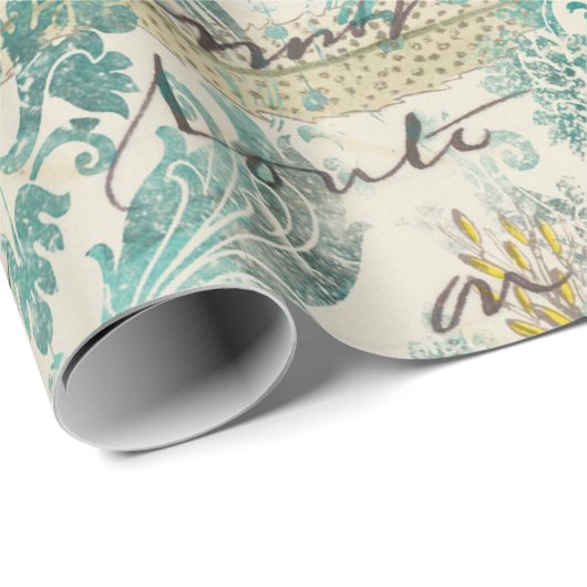 Papier Cadeau Poisson et algues avec écriture (Coin rond)