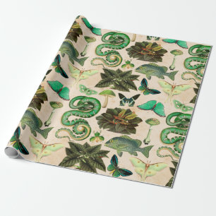 Papier Cadeau Poisson et papillon de serpents verts