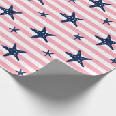 Papier Cadeau Poisson étoilée bleue sur bandes roses (Coin)