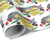 Papier Cadeau Poisson Grillé Grec Fruits de mer Méditerranéens (Coin rond)
