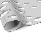Papier Cadeau Poisson gris monochrome (Coin rond)