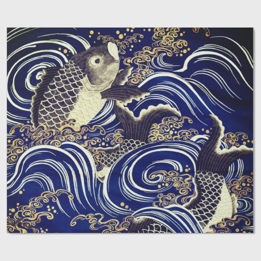 Papier Cadeau POISSON JAPONAIS DANS LES VAGUES À ÉCRAN Wrapper P (Plat)