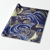 Papier Cadeau POISSON JAPONAIS DANS LES VAGUES À ÉCRAN Wrapper P (Déroulé)
