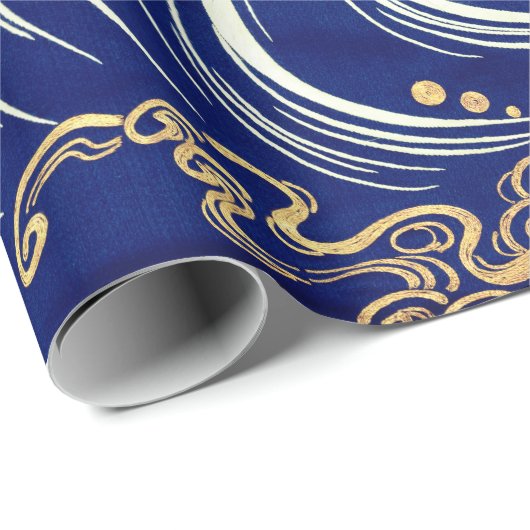 Papier Cadeau POISSON JAPONAIS DANS LES VAGUES À ÉCRAN Wrapper P (Coin rond)