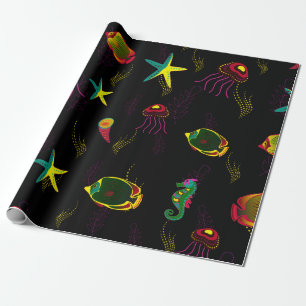 Papier Cadeau Poisson jaune, noir et marron sans soudure motif. 