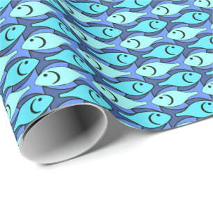 Papier Cadeau Poisson moderne du milieu du siècle, bleu et aqua