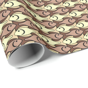 Papier Cadeau Poisson moderne du milieu du siècle, brun et jaune
