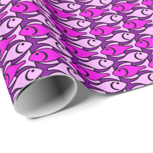 Papier Cadeau Poisson moderne du milieu du siècle, rose orchidée
