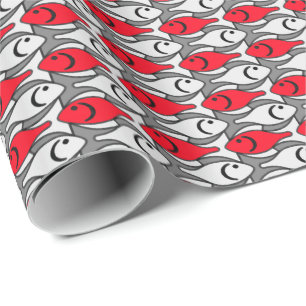 Papier Cadeau Poisson moderne du milieu du siècle, rouge et gris