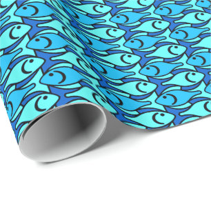 Papier Cadeau Poisson moderne du milieu du siècle, turquoise et 