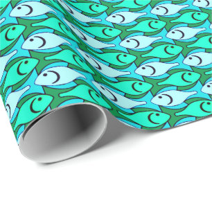 Papier Cadeau Poisson moderne du milieu du siècle, vert jade et 