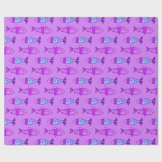 Papier Cadeau Poisson moderne rétro, violet et Améthyste violet (Plat)